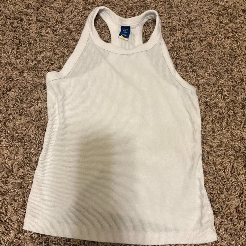 Old Navy Active Ultralite Tank Top Small 6-7 White Ribbed Racerback Go-Dry